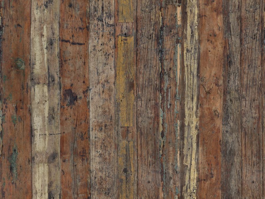 Worn reclaimed hardwood planks with traces of old paint